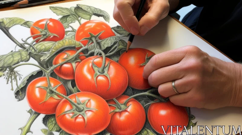 Sketching Tomatoes with Colored Pencils - Artistic Drawing AI Image