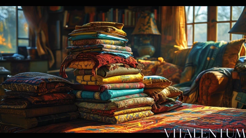 Vibrant Blankets and Pillows | Playful Still Life AI Image