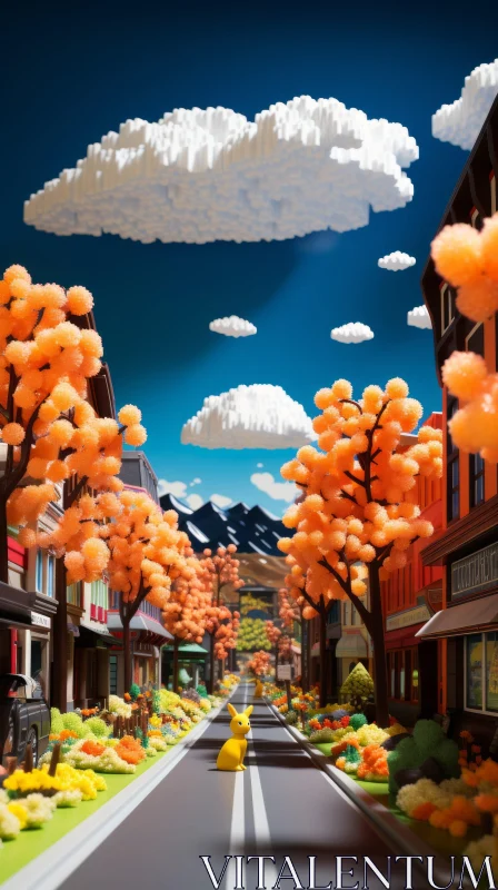 3D Autumn Streetscape with Paper Sculptures AI Image