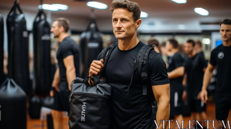 Confident Man in Gym Holding Gym Bag AI Image