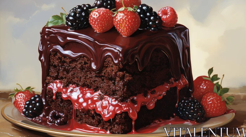 Decadent Chocolate Cake with Berries AI Image