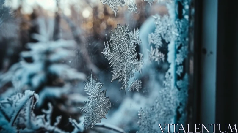 Delicate Frost Patterns on Window - Winter Nature's Artistry AI Image