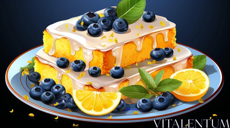 Delicious Cake with Lemon Curd and Blueberries AI Image