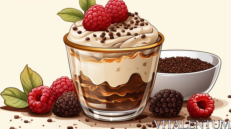 AI ART Delicious Chocolate Raspberry Dessert on Beige Background