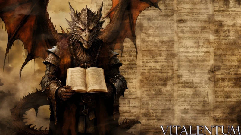 Enchanting Dragon Reading a Book Artwork AI Image