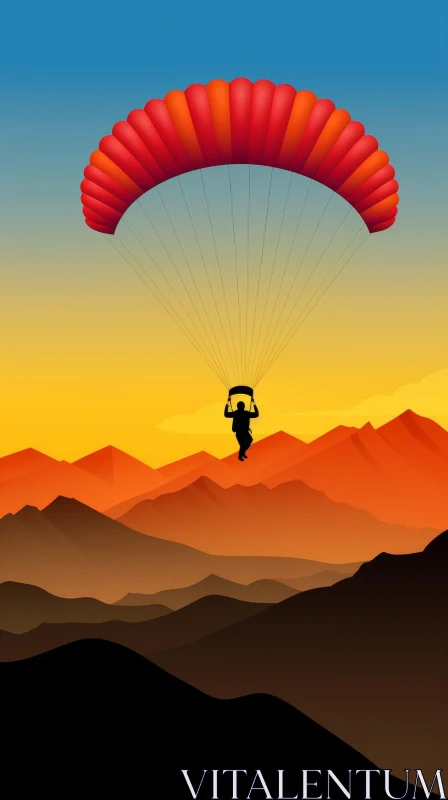 AI ART Paragliding Over Mountain Range Vector Illustration