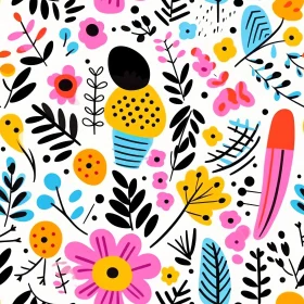Bright Floral Pattern on White Background