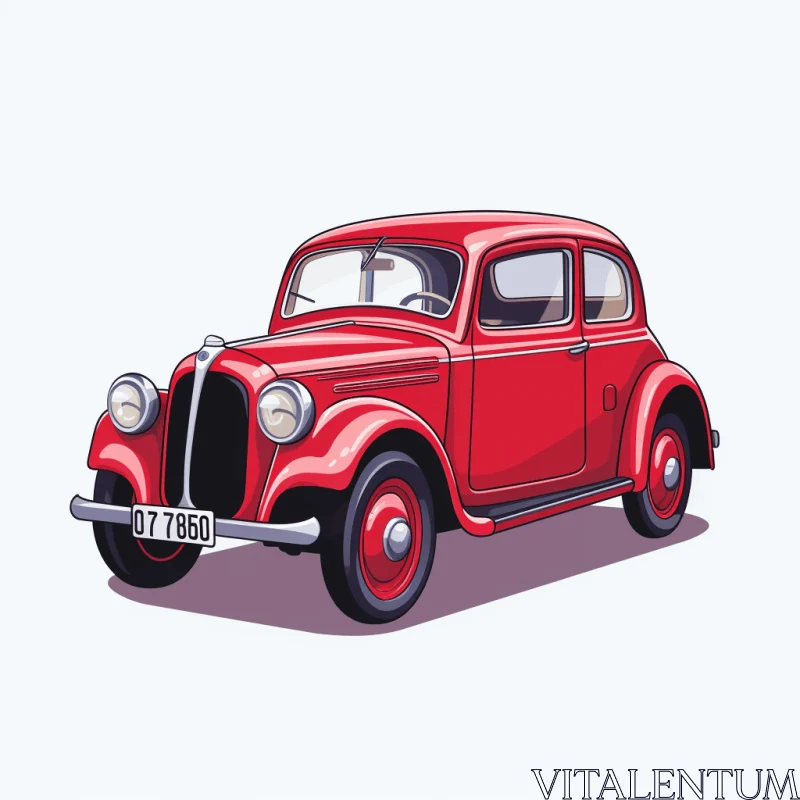 Charming Caricature-like Vintage Red Car Illustration AI Image
