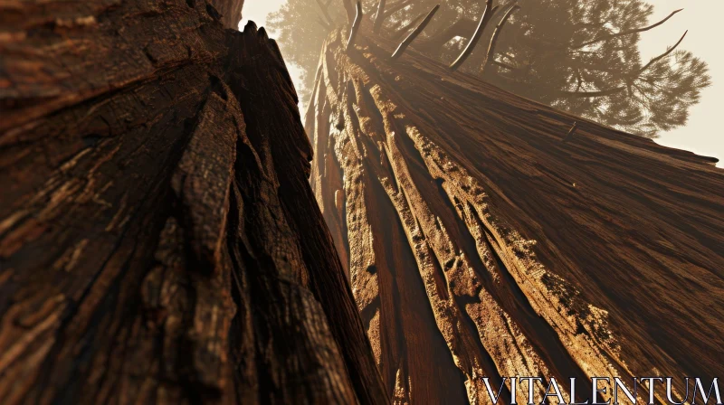 Close-up of a Majestic Giant Sequoia Tree Trunk AI Image
