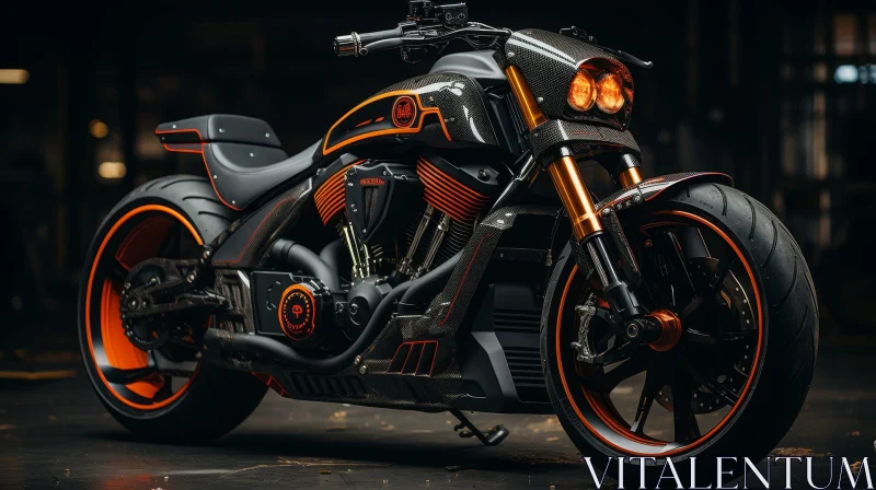 Custom Black Motorcycle with Orange and Gold Accents AI Image