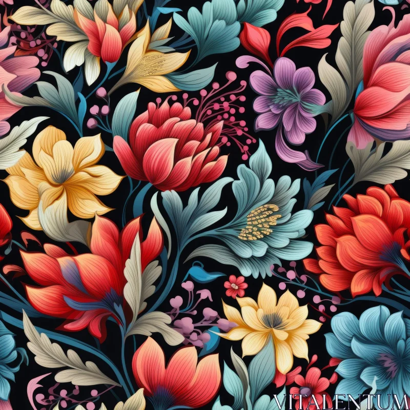 Intricate Floral Pattern on Dark Background AI Image