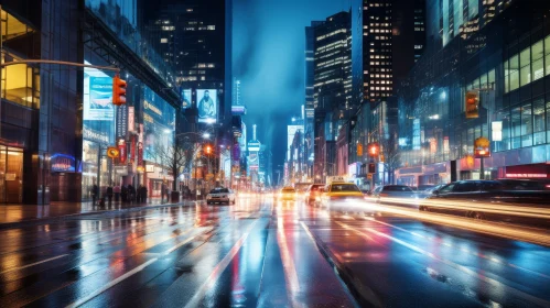 Nighttime Urban Scene in New York City