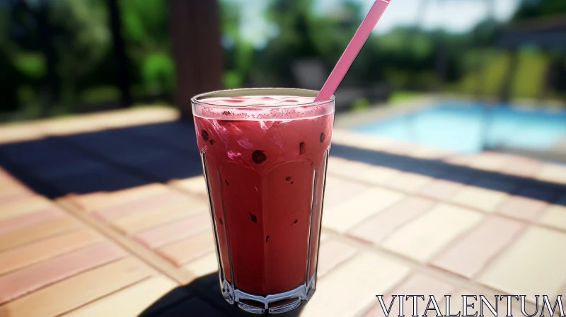 Refreshing Red Juice on Wooden Table AI Image