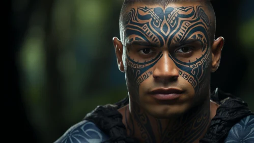 Serious Tribal Tattoo Portrait of Man