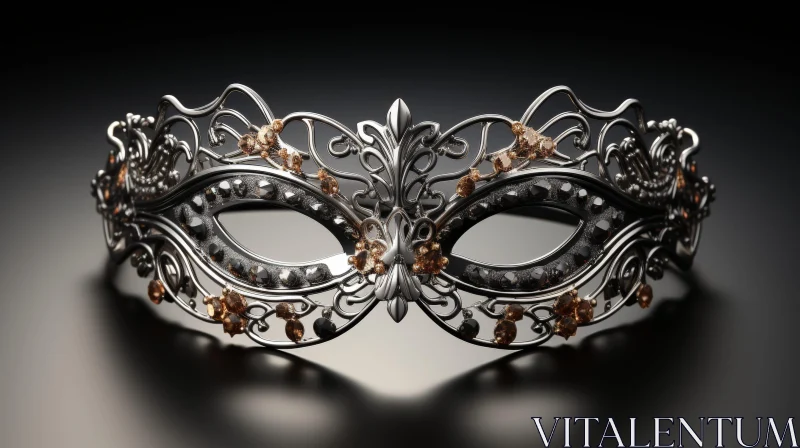 Silver Masquerade Mask with Brown Jewels | 3D Rendering AI Image