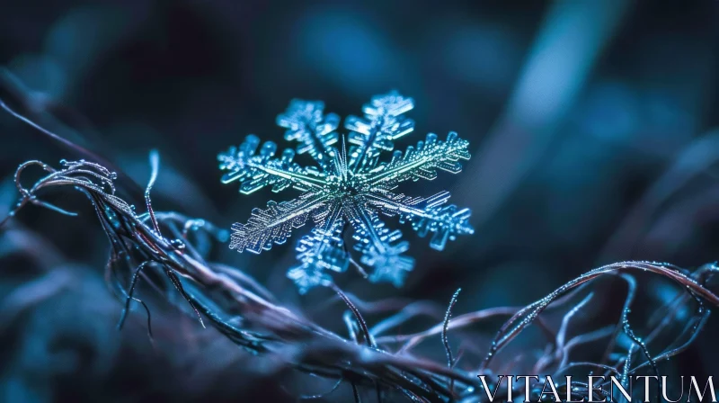 AI ART Symmetrical Snowflake on Dark Blue Background - Delicate Winter Art