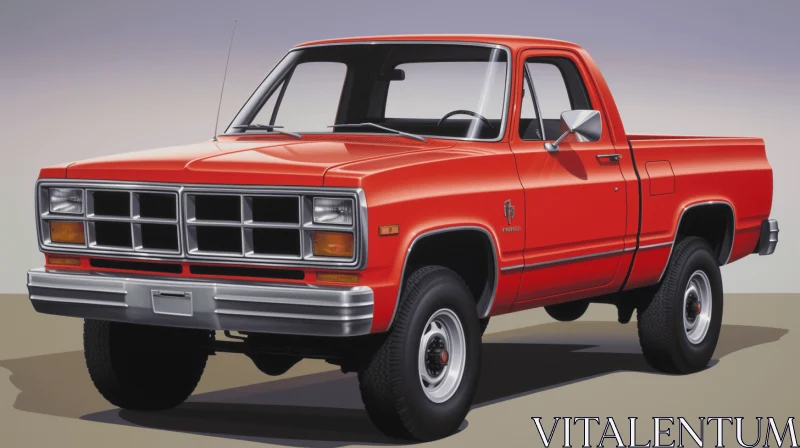 Vibrant Red Pickup Truck in a Serene Gray Field | Realistic Portrait Drawings AI Image