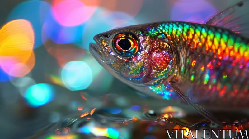 Close-Up of an Iridescent Fish Swimming in a Shallow Pool AI Image