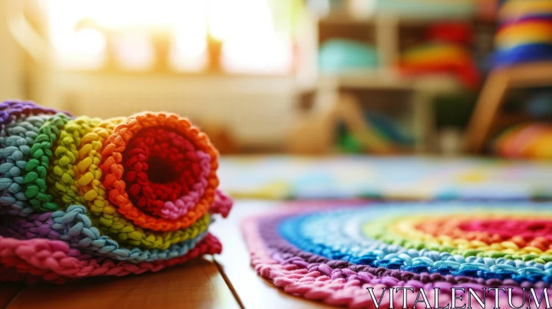Colorful Handmade Rainbow Rug in a Playroom AI Image
