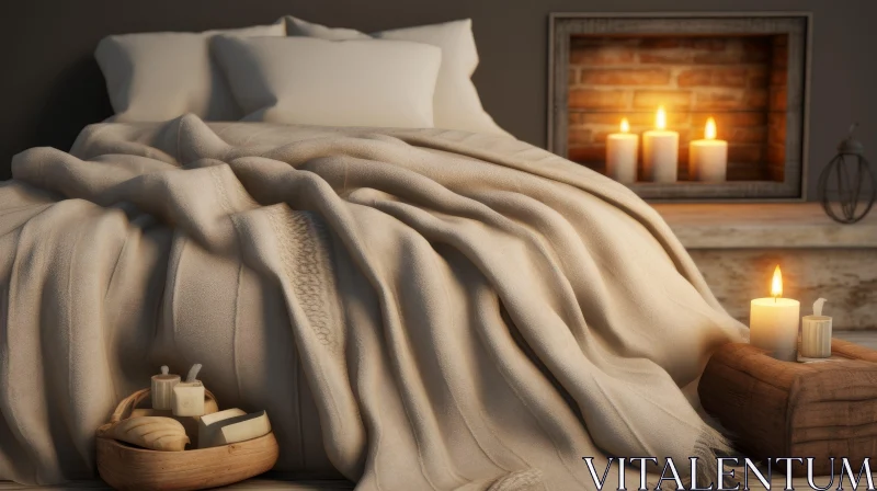AI ART Cozy Bedroom 3D Rendering with Fireplace and Warm Ambiance