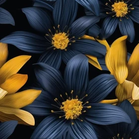 Dark Blue and Yellow Flowers Seamless Pattern
