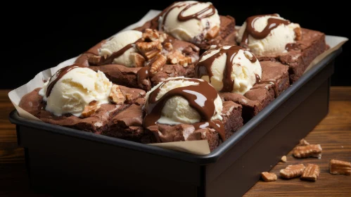Decadent Brownies with Ice Cream and Chocolate Sauce