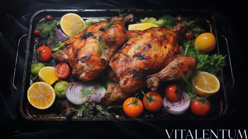 AI ART Delicious Roasted Chicken and Vegetables on Baking Sheet