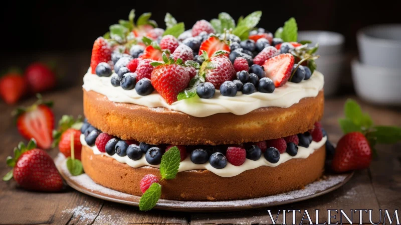 Delicious Two-Tiered Cake with Fresh Berries and Cream Cheese Frosting AI Image