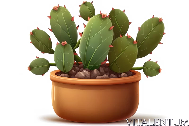 Detailed Vector Illustration of a Cactus in a Pot on a White Background AI Image
