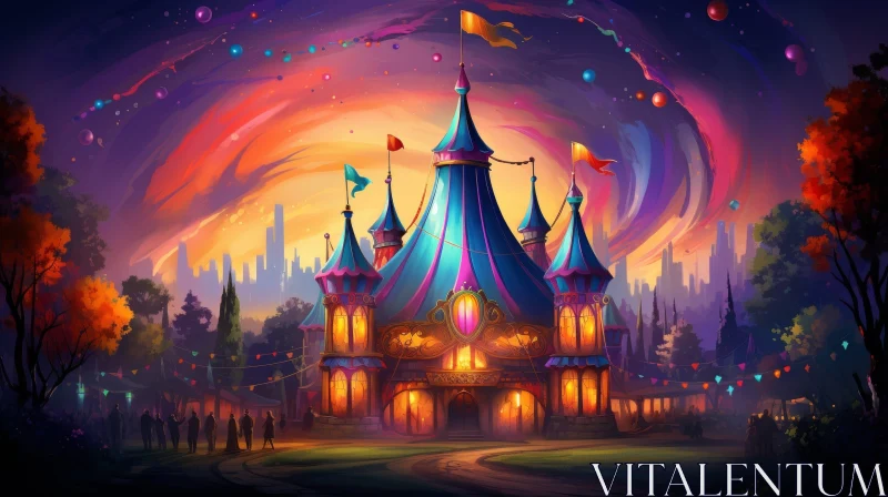 Enchanting Circus Tent in Forest - Digital Painting AI Image