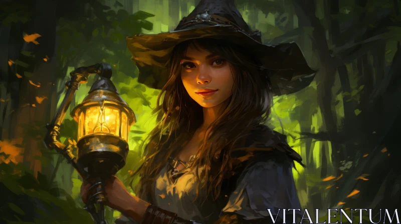 AI ART Enigmatic Witch in Dark Forest - Fantasy Photo