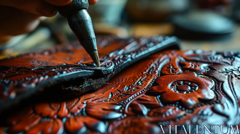 Exquisite Leather Craftsmanship: Floral Pattern and Rich Brown Dye AI Image