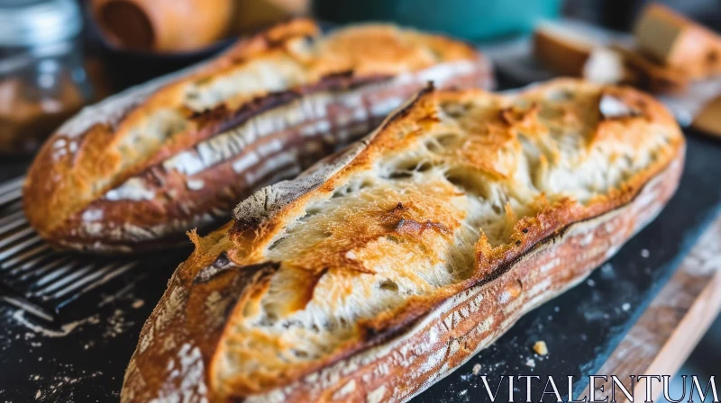 Freshly Baked Bread on Slate Board | Still Life Photography AI Image