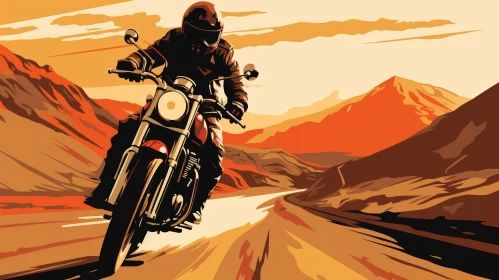 Man Riding Motorcycle on Desert Road Illustration