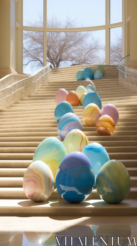 Marbleized Easter Egg Installation: A Prairiecore and Pastel Academia Artwork AI Image