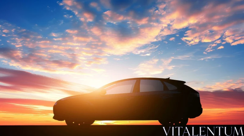 Tranquil Sunset Landscape with Car - Nature Travel Scene AI Image