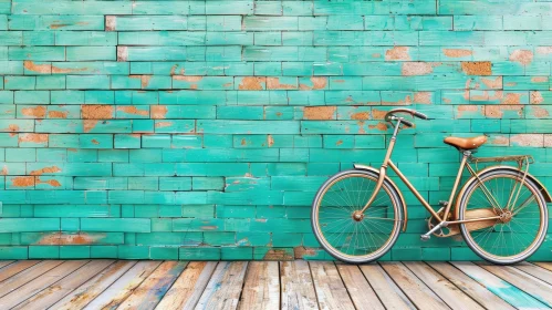 Vintage Bicycle 3D Rendering | Mint Green Wooden Wall