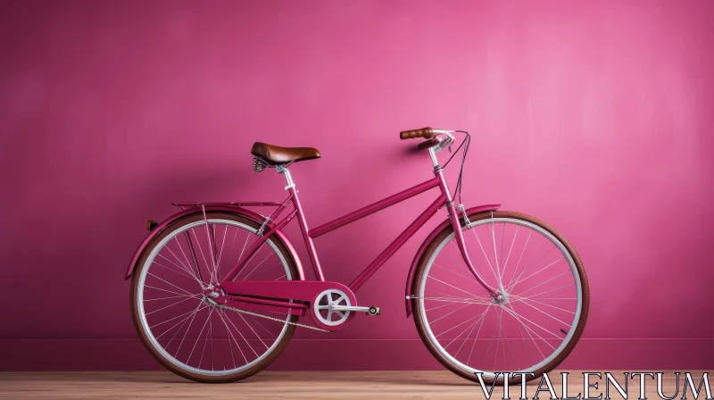 Vintage Pink Bicycle Against Pink Wall AI Image