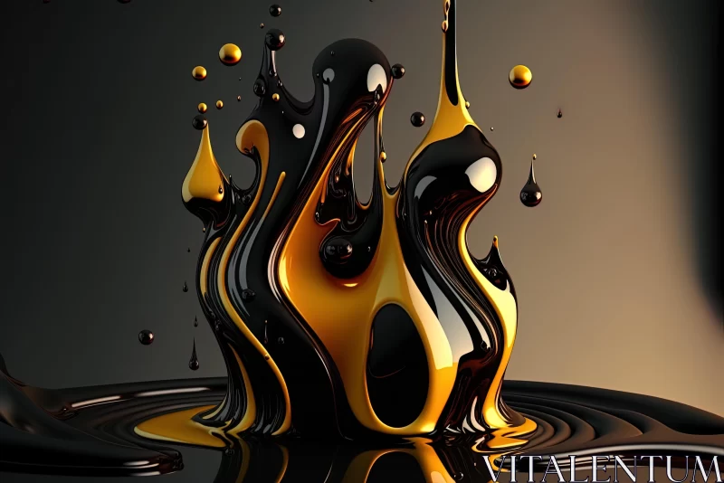 Abstract Oil Painting: Gold Liquid in Dark Whimsical Style AI Image