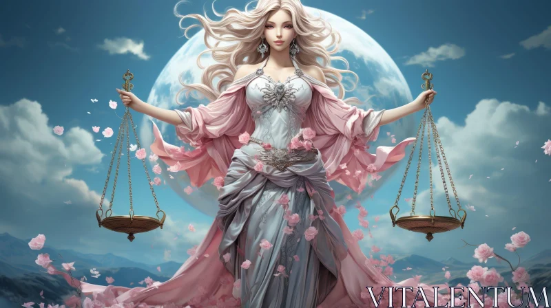 Astrological Woman on Crescent Moon AI Image