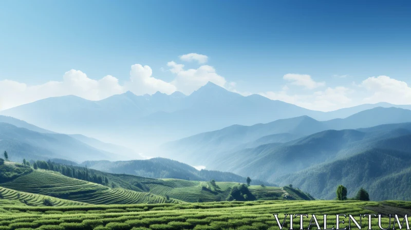 AI ART Breathtaking Tea Plantation Landscape in the Mountains