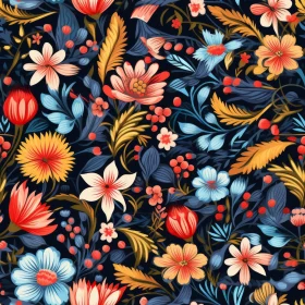 Dark Blue Floral Seamless Pattern