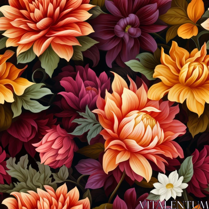 Dark Floral Seamless Pattern with Dahlias, Roses, and Lilies AI Image