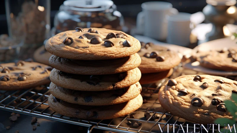 AI ART Delicious Chocolate Chip Cookies on Cooling Rack