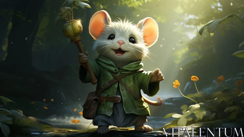 Enchanting Mouse in Forest Digital Painting AI Image