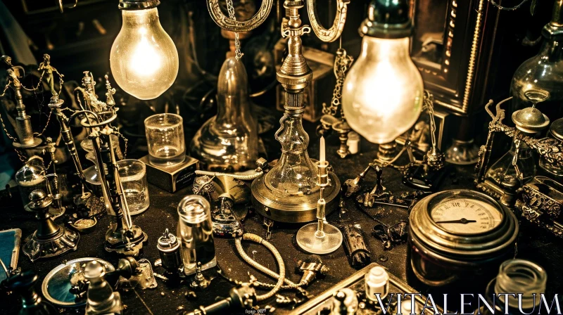 Enigmatic Vintage Steampunk Still Life Composition AI Image