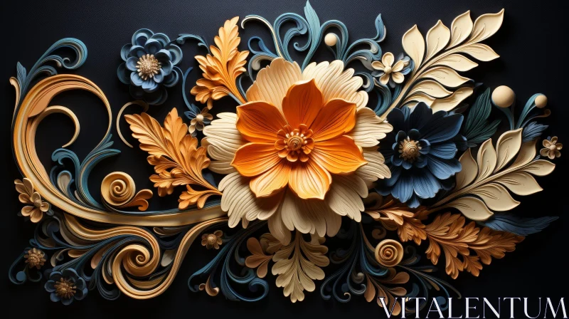 Intricate 3D Floral Pattern Rendering AI Image