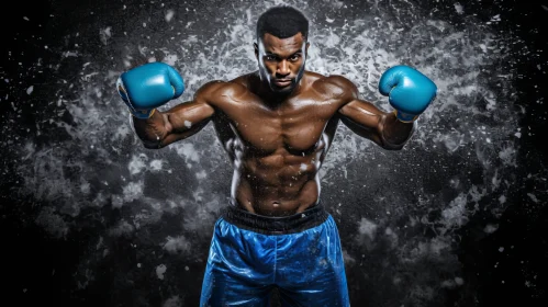 Muscular African-American Boxer Ready to Fight