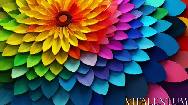Rainbow Flower 3D Rendering | Colorful Spiral Petals AI Image