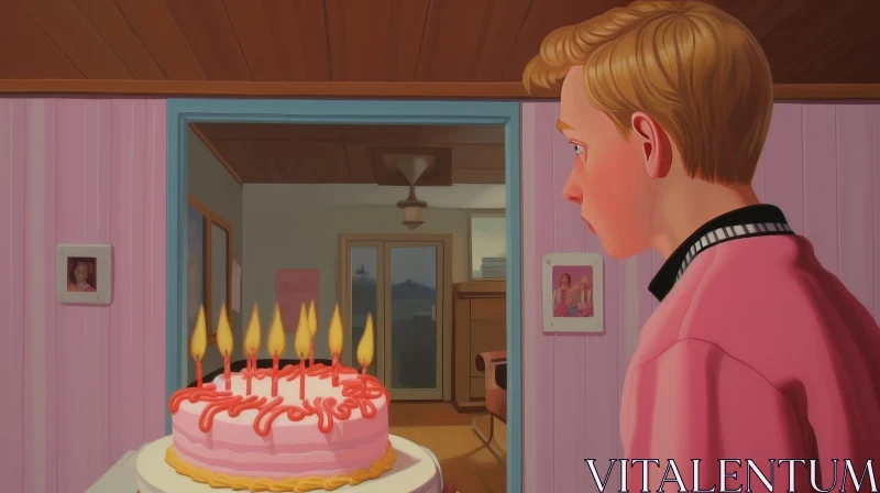 Realistic Painting of Boy with Birthday Cake AI Image